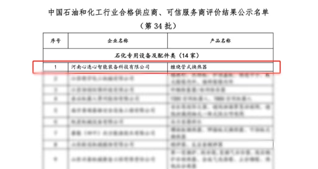 喜報！心連心智能裝備公司獲評中國石油和化工行業(yè)合格供應(yīng)商、可信服務(wù)商